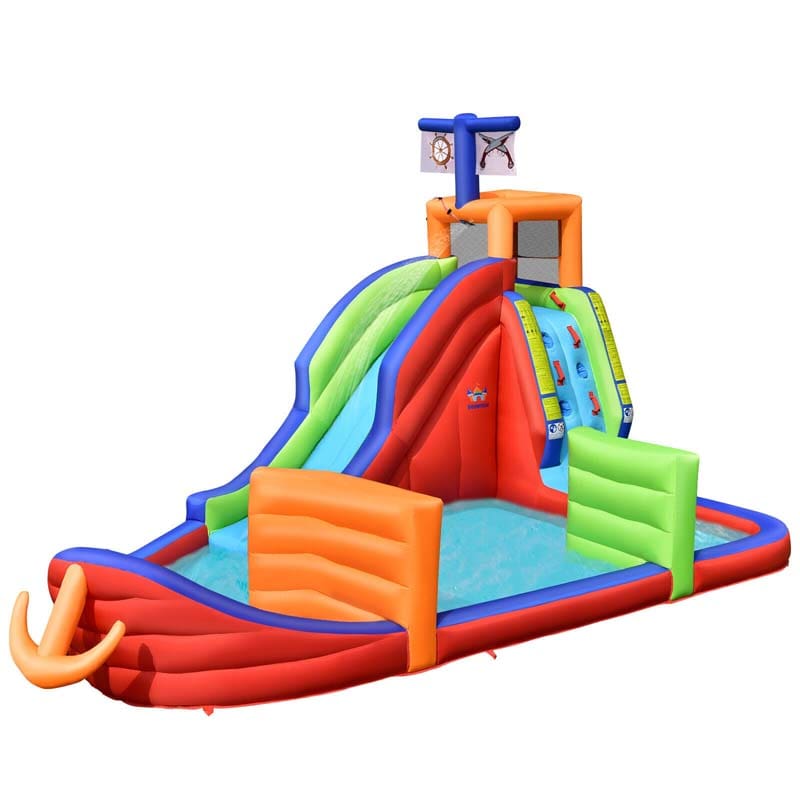 6-in-1 Pirate Ship Kids Giant Water Park Inflatable Bounce House Bouncy Castle with Long Water Slide