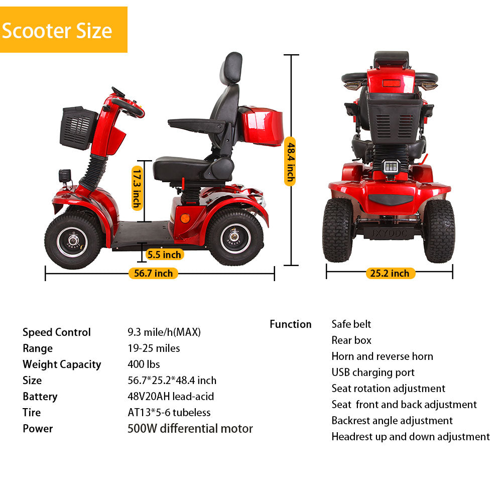 Xmatch 4-Wheel Mobility Scooter Battery Powered with Front Basket Compact Rear Box 360 Degree Adjustable Seat