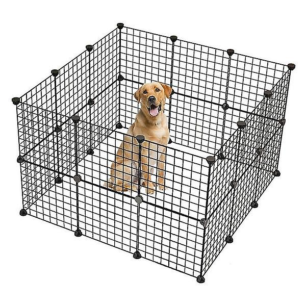 Pet Playpen， Small Animal Cage Indoor Portable Metal Wire Yard Fence For Small Animals， Guinea Pigs， Rabbits Kennel Crate Fence Tent Black 24pcs (and