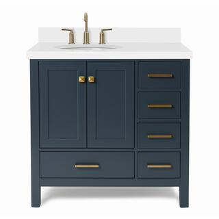 ARIEL Cambridge 37 in. W x 22 in. D x 35 in. H Vanity in Midnight Blue with Quartz Vanity Top in White with Basin A037SLWQOVOMNB