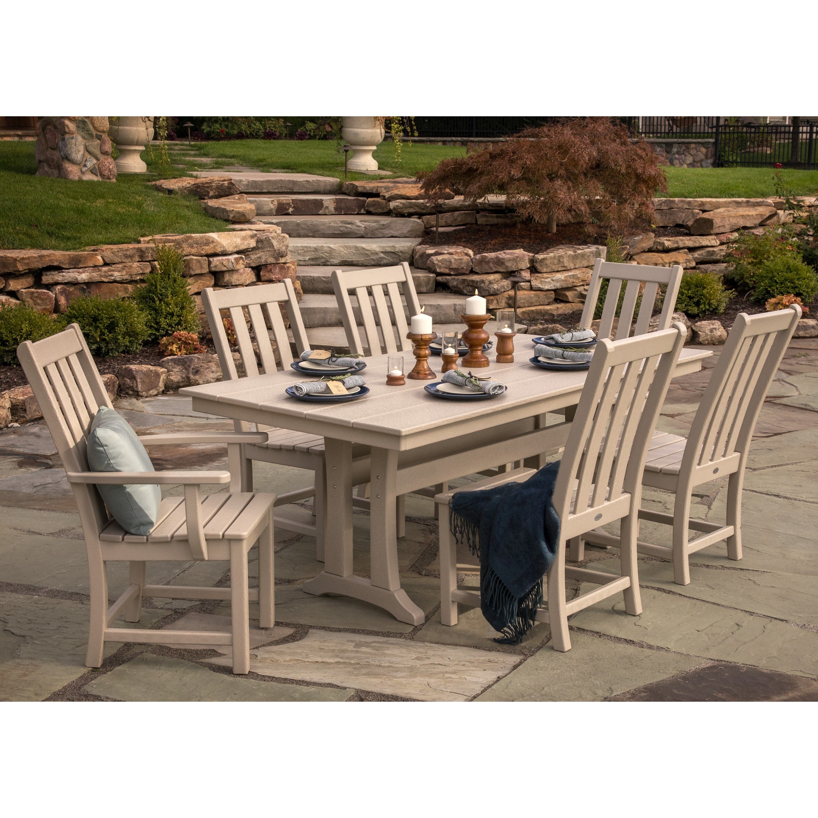 Polywood Vineyard 7pc Dining Set Farmhouse Style with Trestle Legs