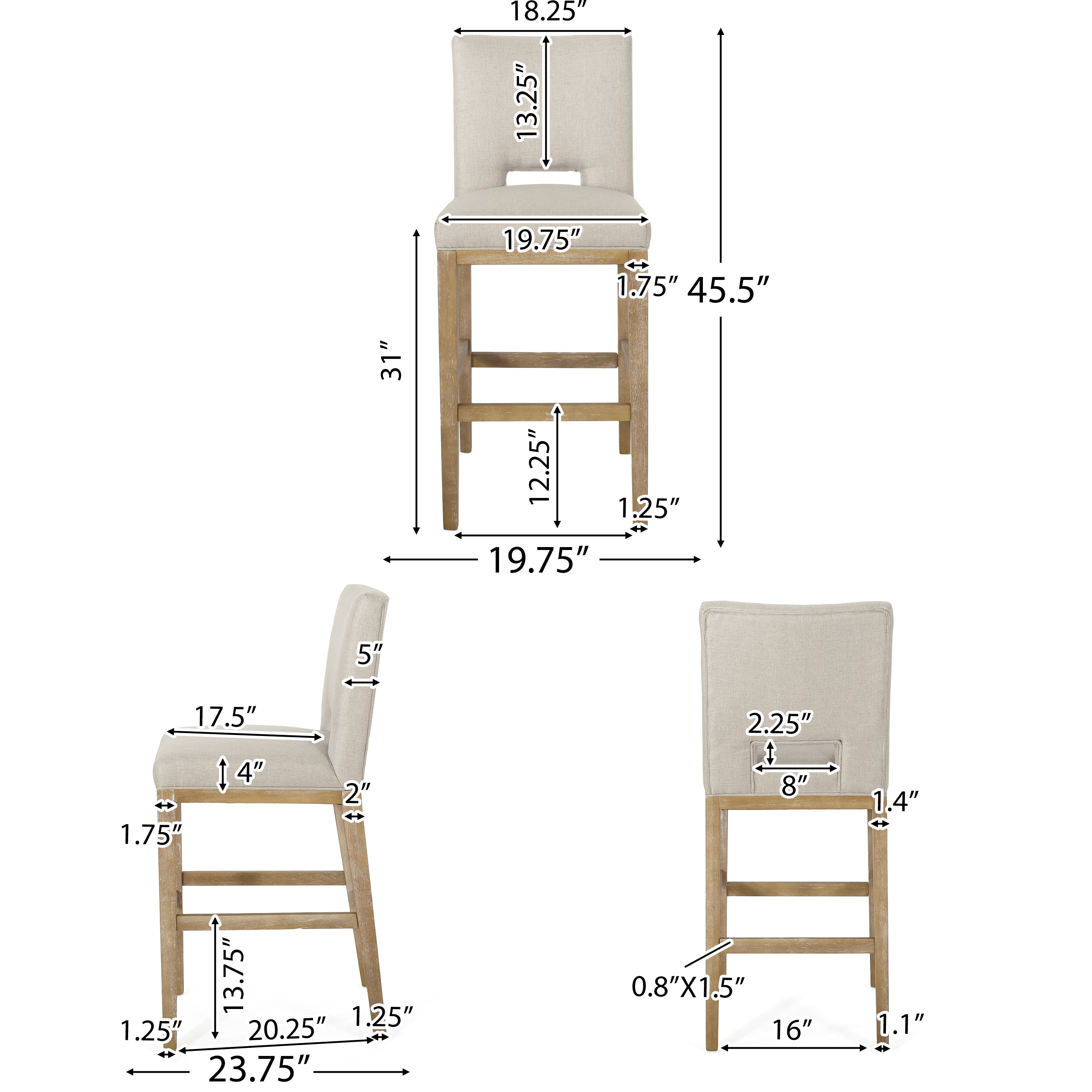 Kiara Contemporary Fabric Upholstered 31 Inch Barstools, Set of 2