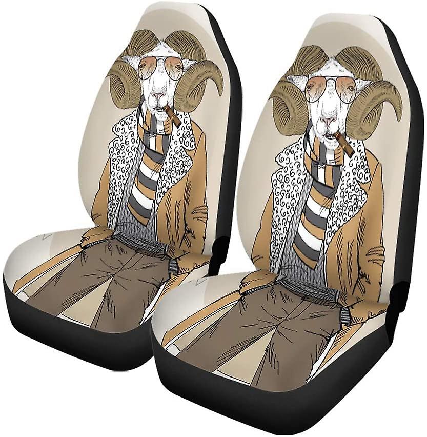 Set Of 2 Car Seat Covers Of Dressed Up Mutton Hipster Funny Man Aries Universal Auto Front Seats Protector Fits For Car，suv Sedan，truck