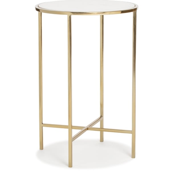 Adore Decor Elliott Marble Side Table， White/Gold