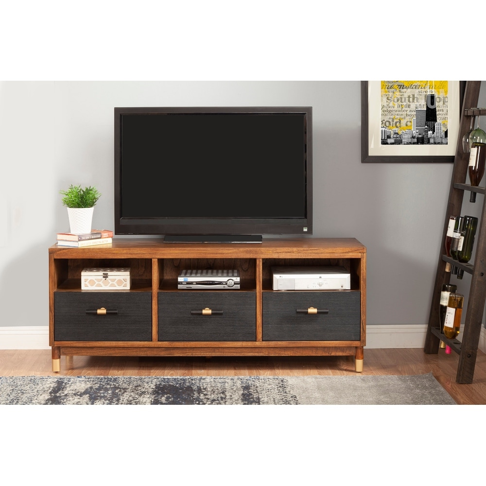 Alpine Furniture Belham Wood TV Console in Dark Walnut   Black