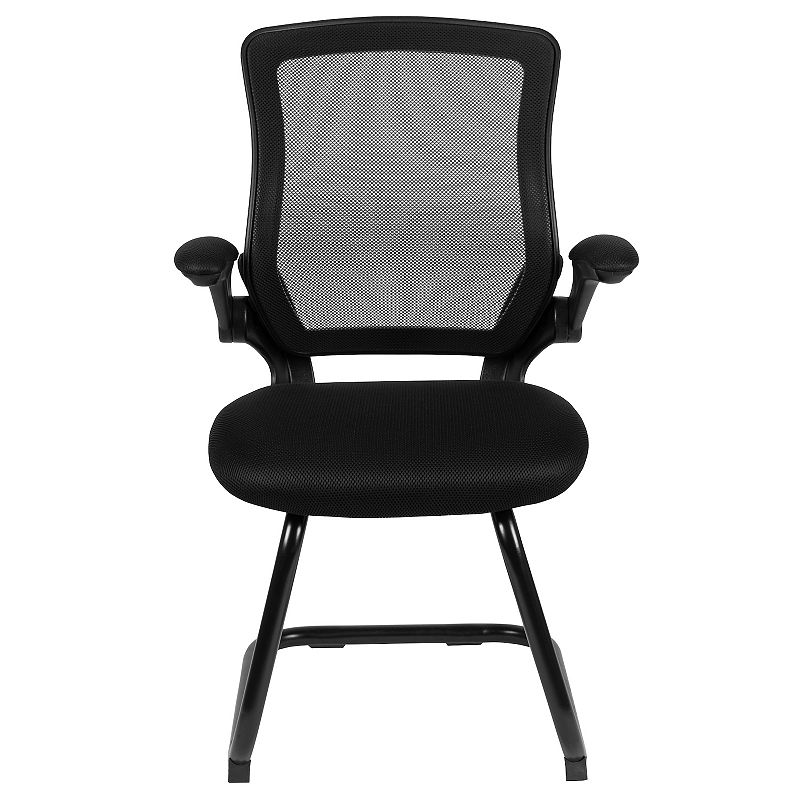 Emma and Oliver Mesh Sled Base Side Reception Chair with Flip-Up Arms