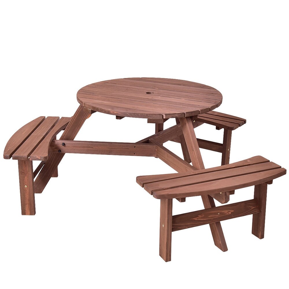 Costway Patio 6 Person Outdoor Wood Picnic Table Beer Bench Set Pub