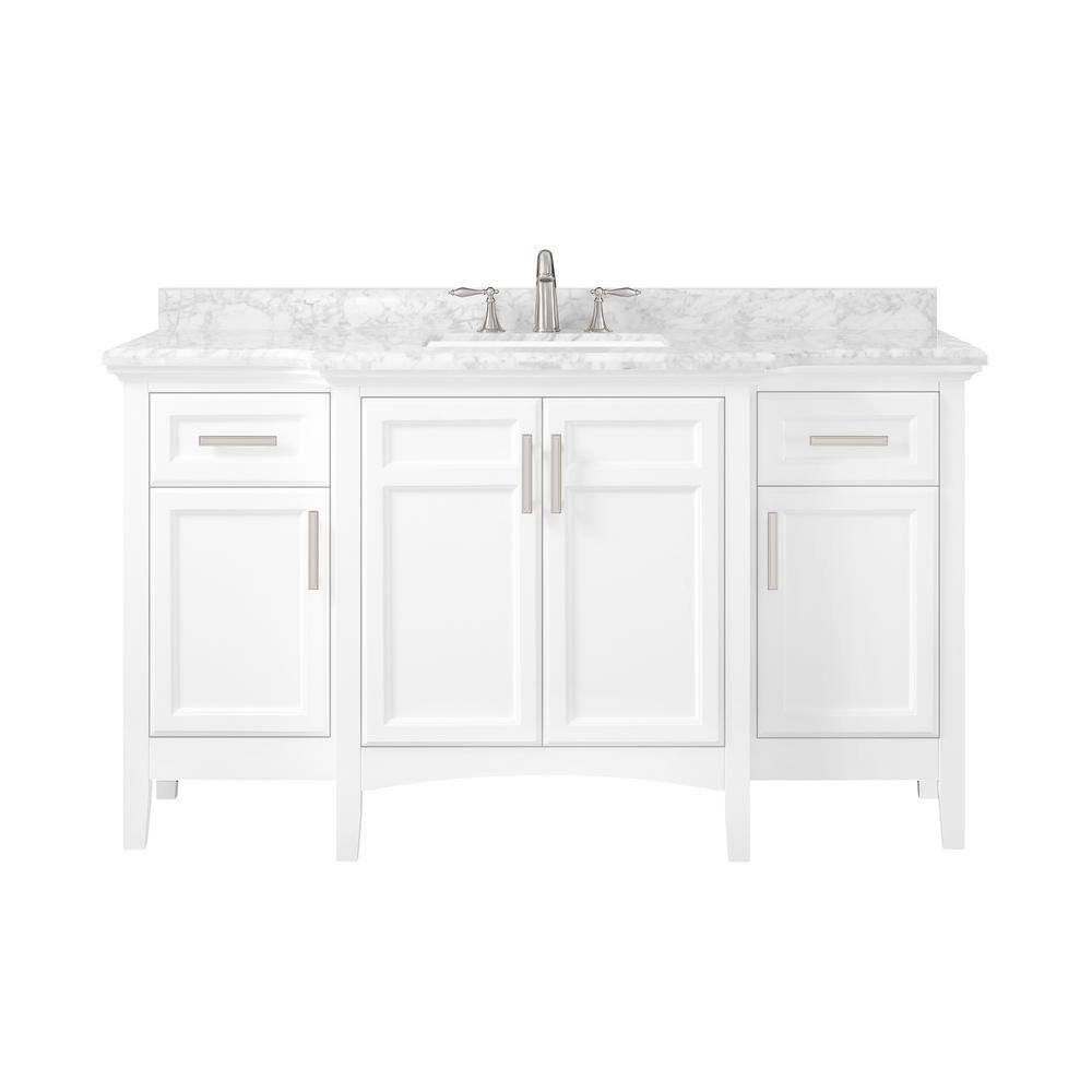 Home Decorators Collection Sassy 60 in. W x  22 in. D x 35 in. H Bath Vanity in White with Marble Vanity Top Single Sink in Carrara White BF90225