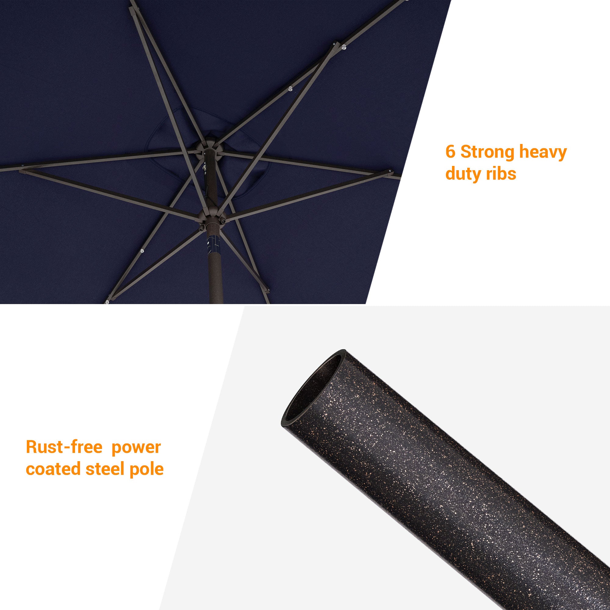 Sonerlic 10 x 6.5ft LED Solar Outdoor Patio Rectangle Table Umbrellas with Non-Fading Canopy for Garden and Yard,Navy Blue