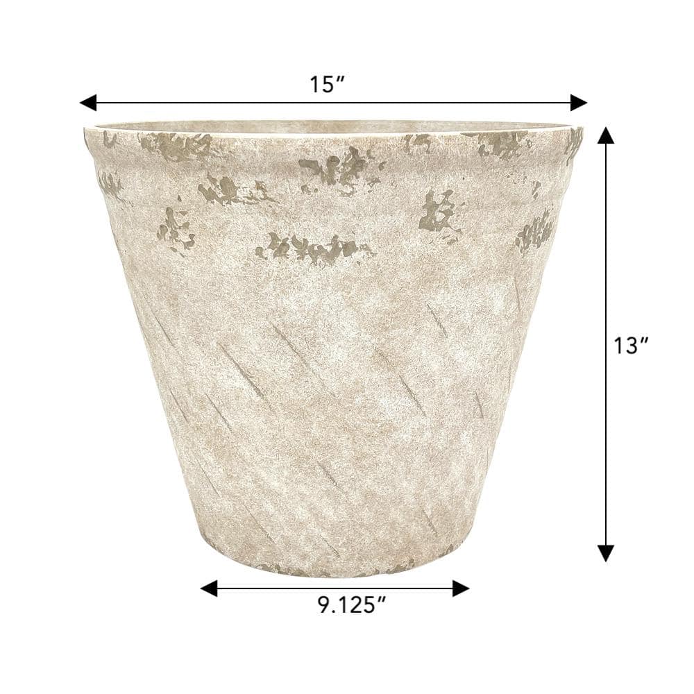 PRIVATE BRAND UNBRANDED 15 in. Dia Ivory Resin Swirl Planter HD1440B-698R