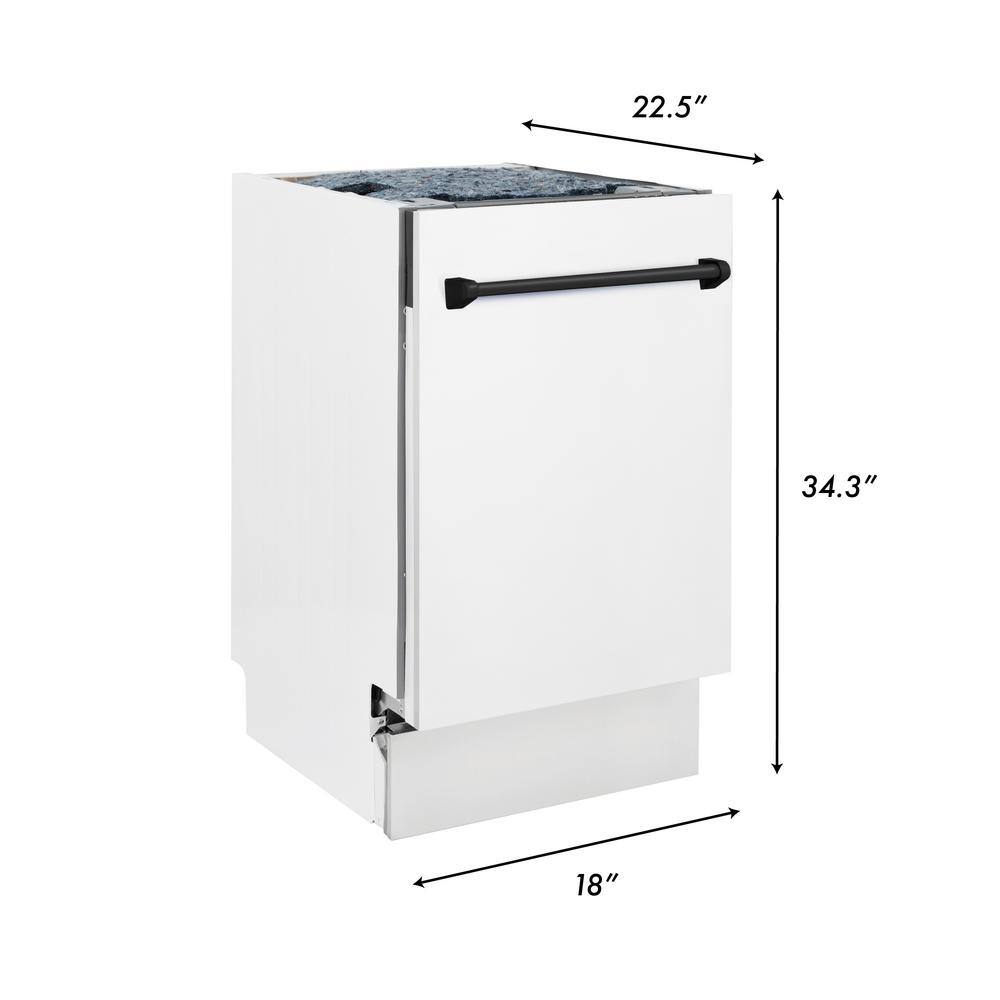 ZLINE Kitchen and Bath Autograph Edition 18 in. Top Control 8-Cycle Tall Tub Dishwasher w 3rd Rack in Matte White  Matte Black DWVZ-WM-18-MB