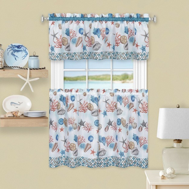 Kate Aurora Coastal Living Nantucket Seashells Complete Kitchen Curtain Tier amp Valance Set