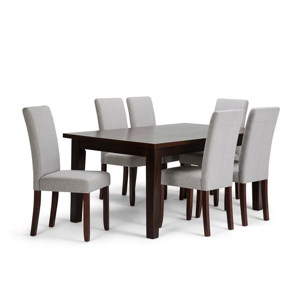 WYNDENHALL Normandy Transitional 7 Pc Dining Set with 6 Upholstered Parson Chairs and 66 inch Wide Table