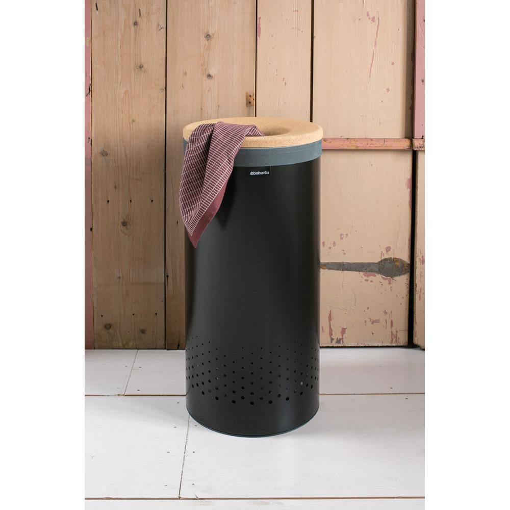 Brabantia 9.2 Gal. (35L) Laundry Hamper Matte Black with Cork Lid 120008