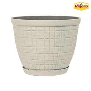 Vigoro 8 in. Adeline Small Ivory Recycled Plastic Planter (8 in. D x 6 in. H) with Attached Saucer DP1471PDPS1471