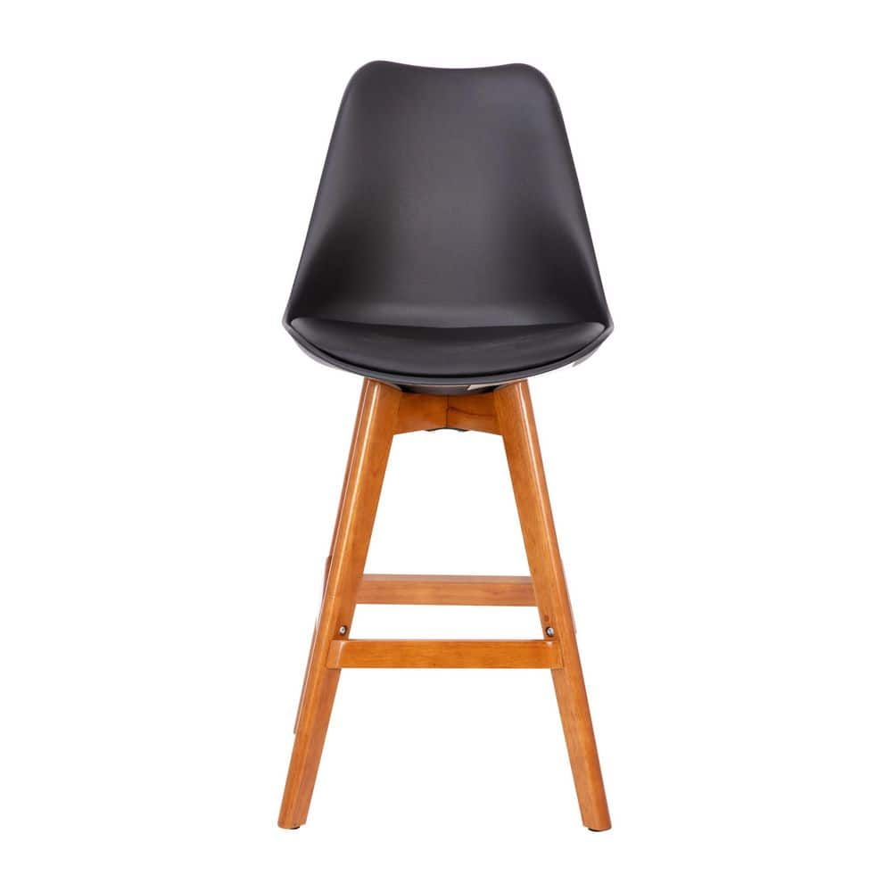 Carnegy Avenue 27 in. Black/Natural Mid Wood Bar Stool with Leather/Faux Leather Seat CGA-CH-504844-BL-HD