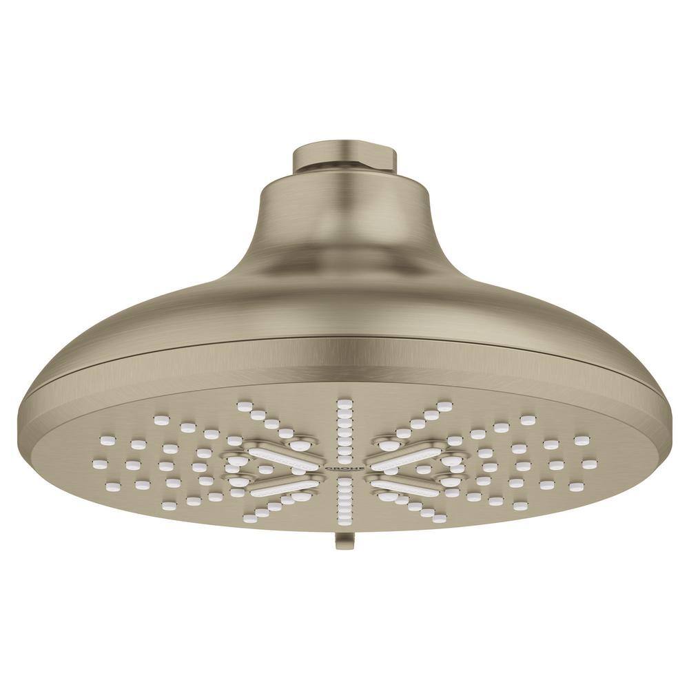 GROHE Rainshower SmartActive 3-Spray Patterns with 1.75 GPM 6.5 in. Wall Mount Round Fixed Shower Head in Brushed Nickel 26789EN0