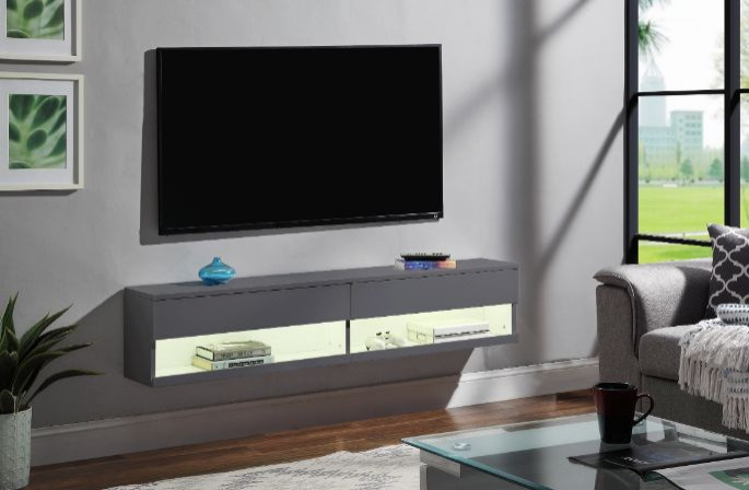 Acme Ximena Floating TV Stand LED and Gray Finish   Industrial   Entertainment Centers And Tv Stands   by AMOC  Houzz