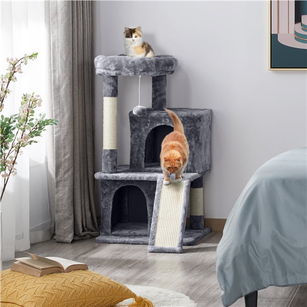 Topeakmart 36'' H Cat Tree Tower with Double Condos Scratching Posts， Dark Gray