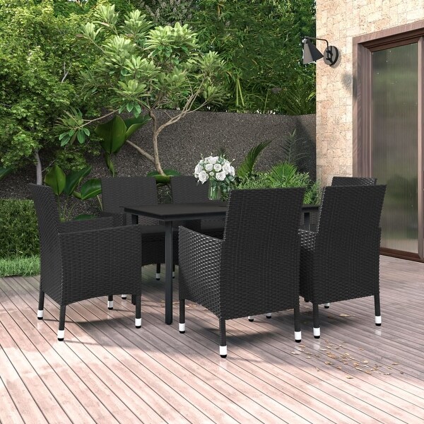 vidaXL Patio Dining Set Outdoor Table and Chair Set Poly Rattan and Glass