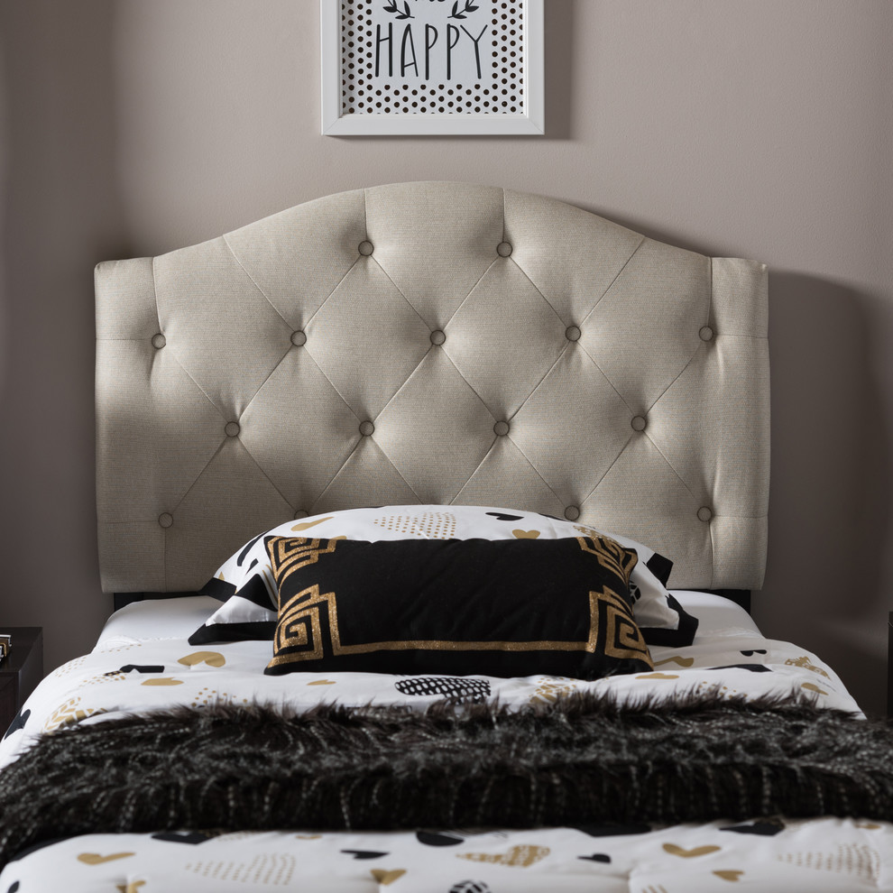 Myra Faux Leather Upholstered Button Tufted Scalloped Twin Headboard   Transitional   Headboards   by Baxton Studio  Houzz