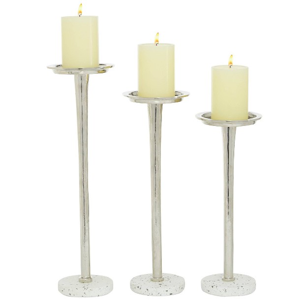 Set Of 3 Aluminum Terrazzo Candle Holders Silver Olivia amp May