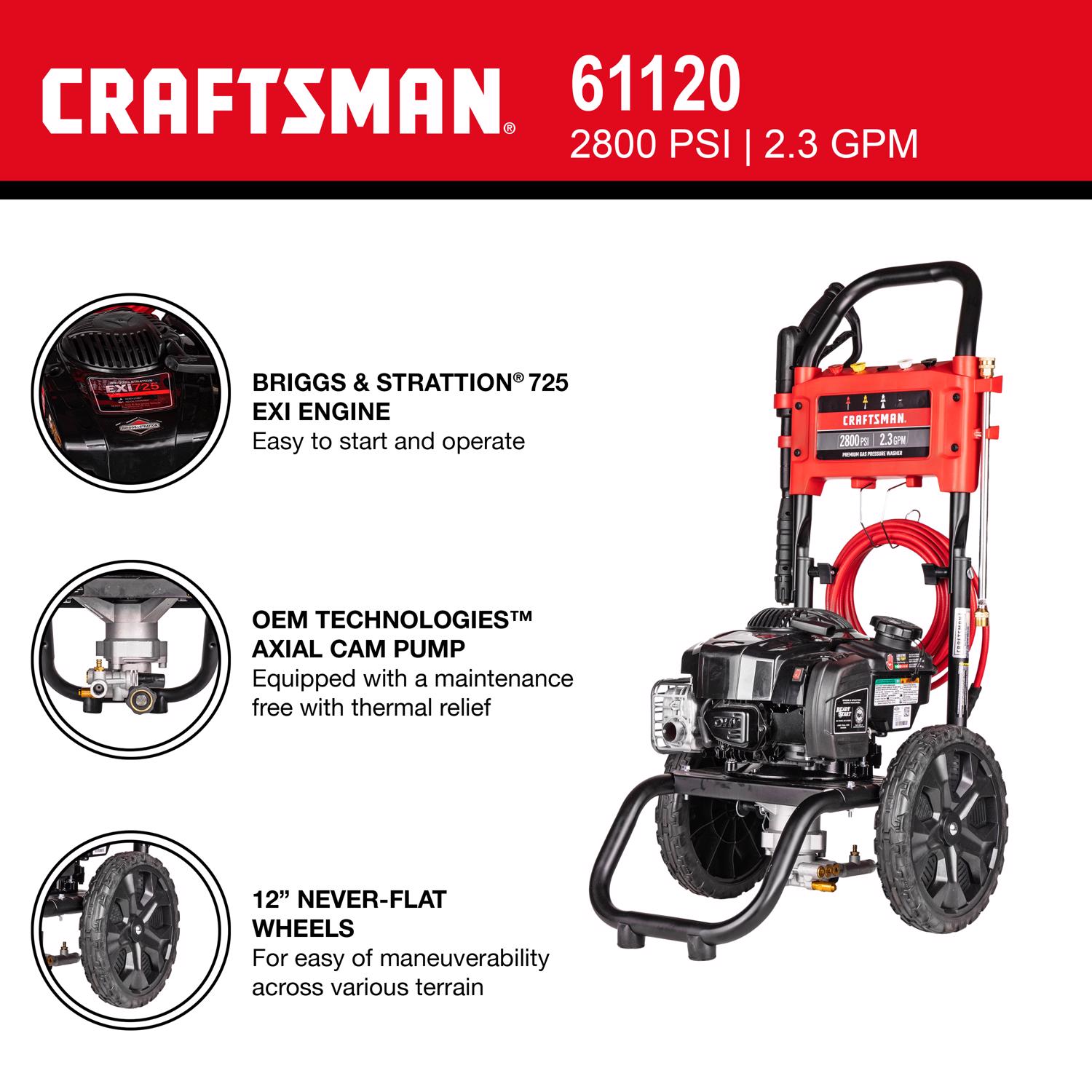 Craftsman CMXGWFN061120 Briggs \u0026 Stratton 2800 psi Gas 2.3 gpm Pressure Washer