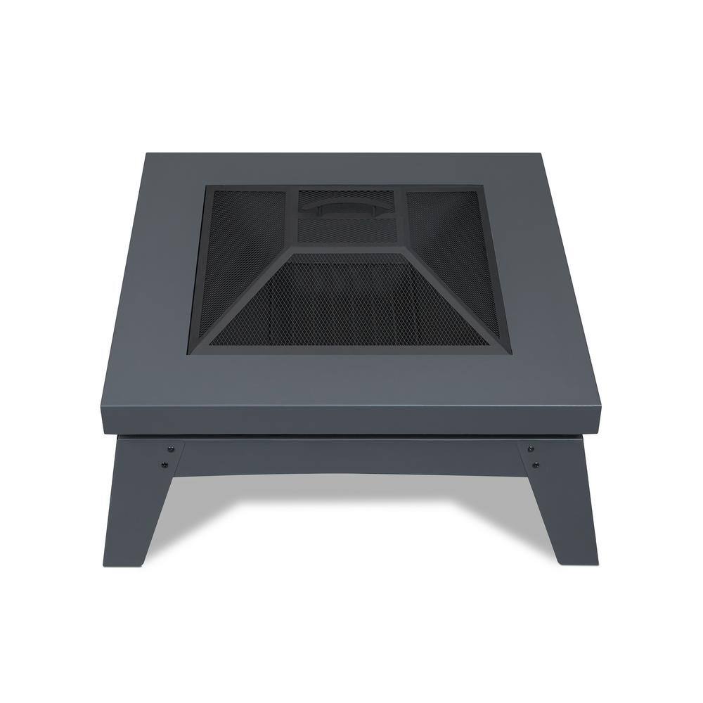 Real Flame Breton 37 in. x 20 in. Square Steel Wood-Burning Fire Pit in Gray with Spark Screen and Protective Cover 940-GRY