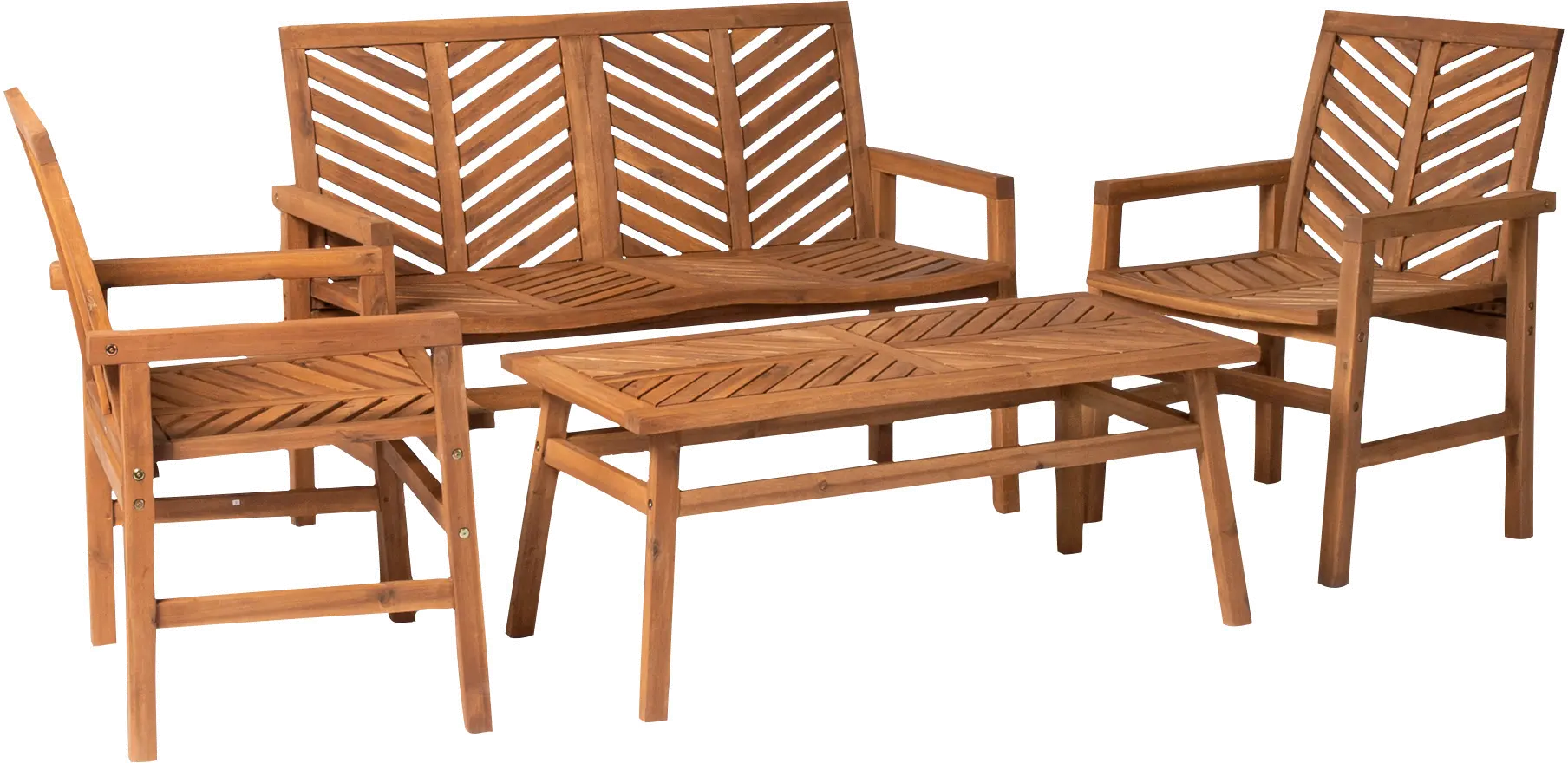 Vincent Natural Patio Chat Set with Bench and Chairs - Walker Edison