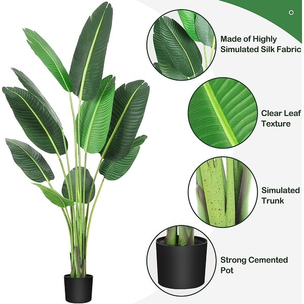 48 Inches 2pcs Artificial Bird of Paradise Plant，4 Feet Fake Palm Tree Faux Tree Artificial Banana Leaf Plant