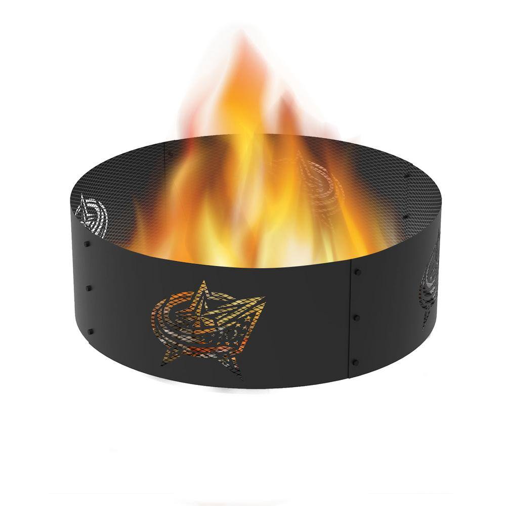 BLUE SKY OUTDOOR LIVING Decorative NHL 36 in. x 12 in. Round Steel Wood Fire Pit Ring - Columbus Blue Jackets FR361208-CBJ