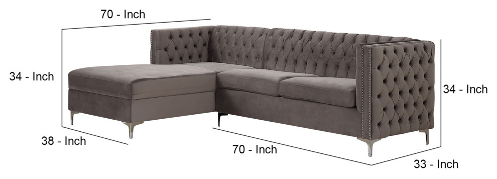 Benzara BM251090 2 Piece Sectional Sofa Set With Button Tufted Details  Gray   Midcentury   Sectional Sofas   by Uber Bazaar  Houzz