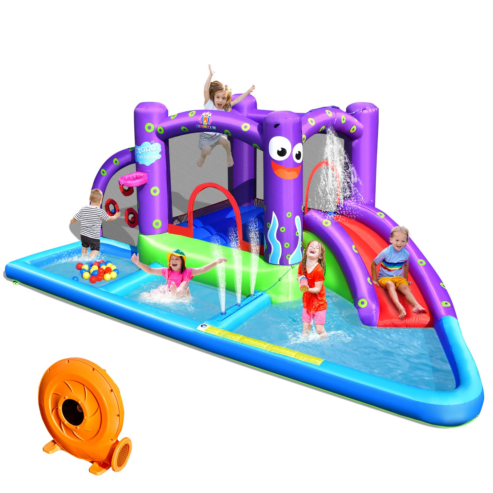 Inflatable Water Slide, 6 in 1 Kids Water Slide Jumping Bouncer Castle