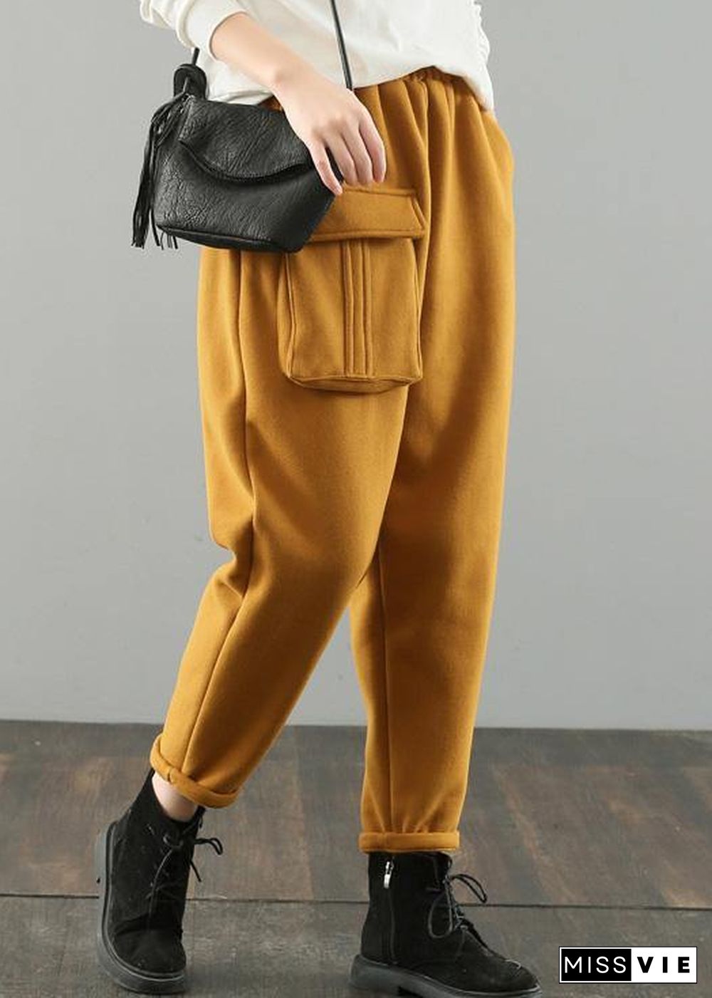 Classy yellow vintage pockets harem pants Gifts wild pants