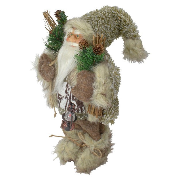 Mountain Santa Dressed In Plush Brown Coat And Fur Boots Christmas Figure