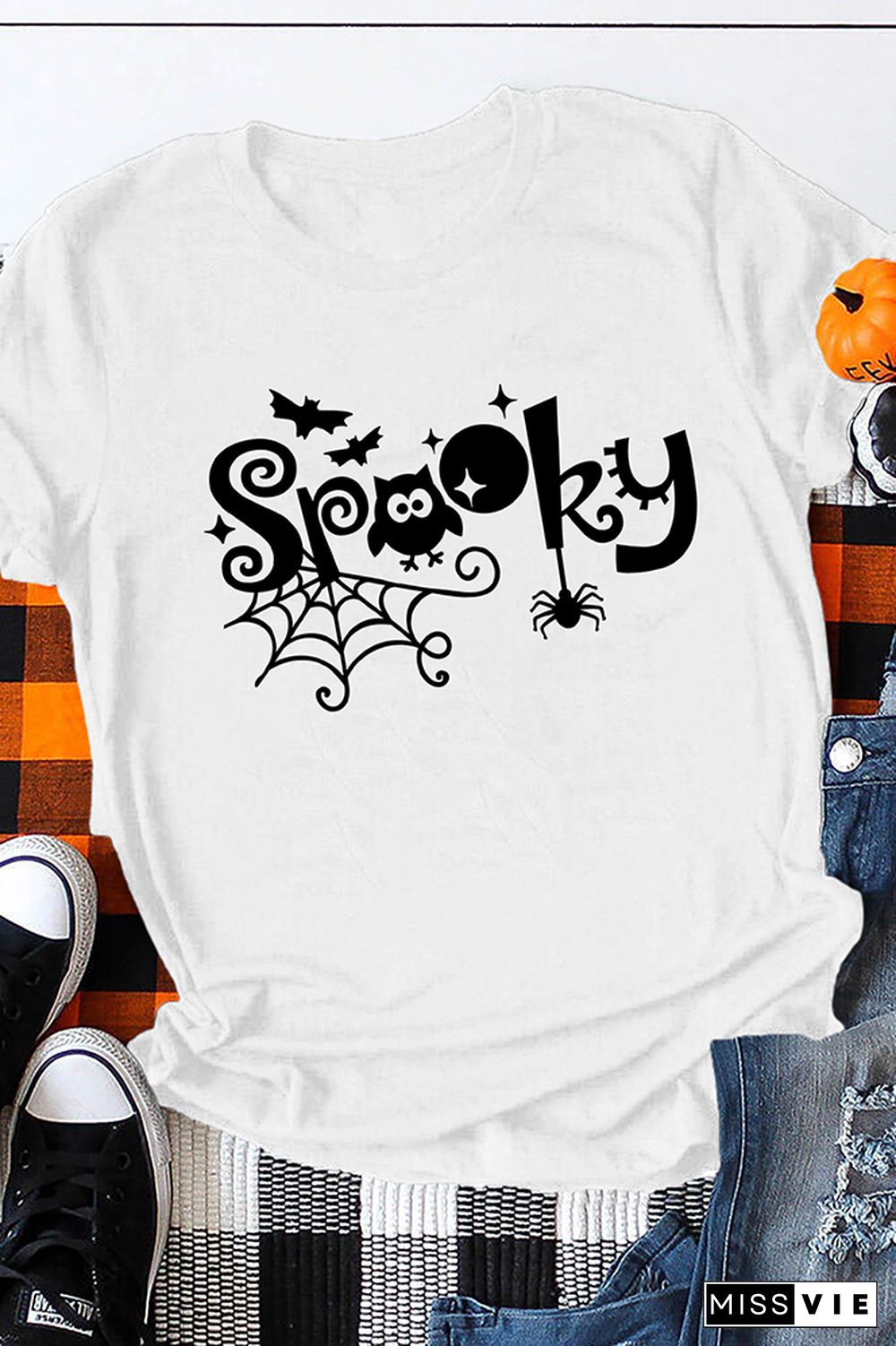 Spooky Halloween Day Graphic Tees for Women Wholesale Short Sleeve T shirts Top