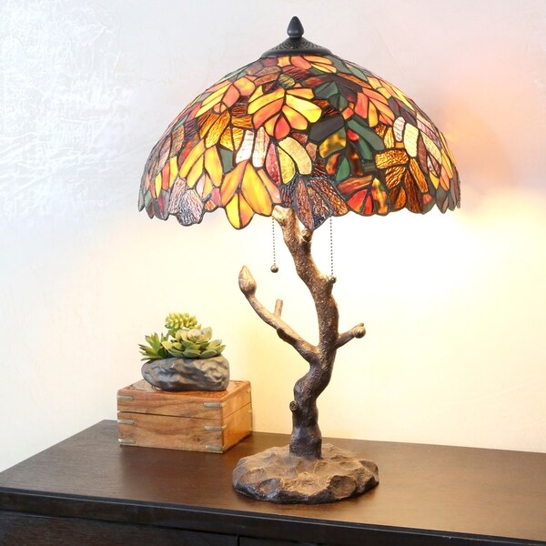 Copper Grove Eugenia Stained Glass 24.5-inch -style Lamp with Tree Trunk Base - 16