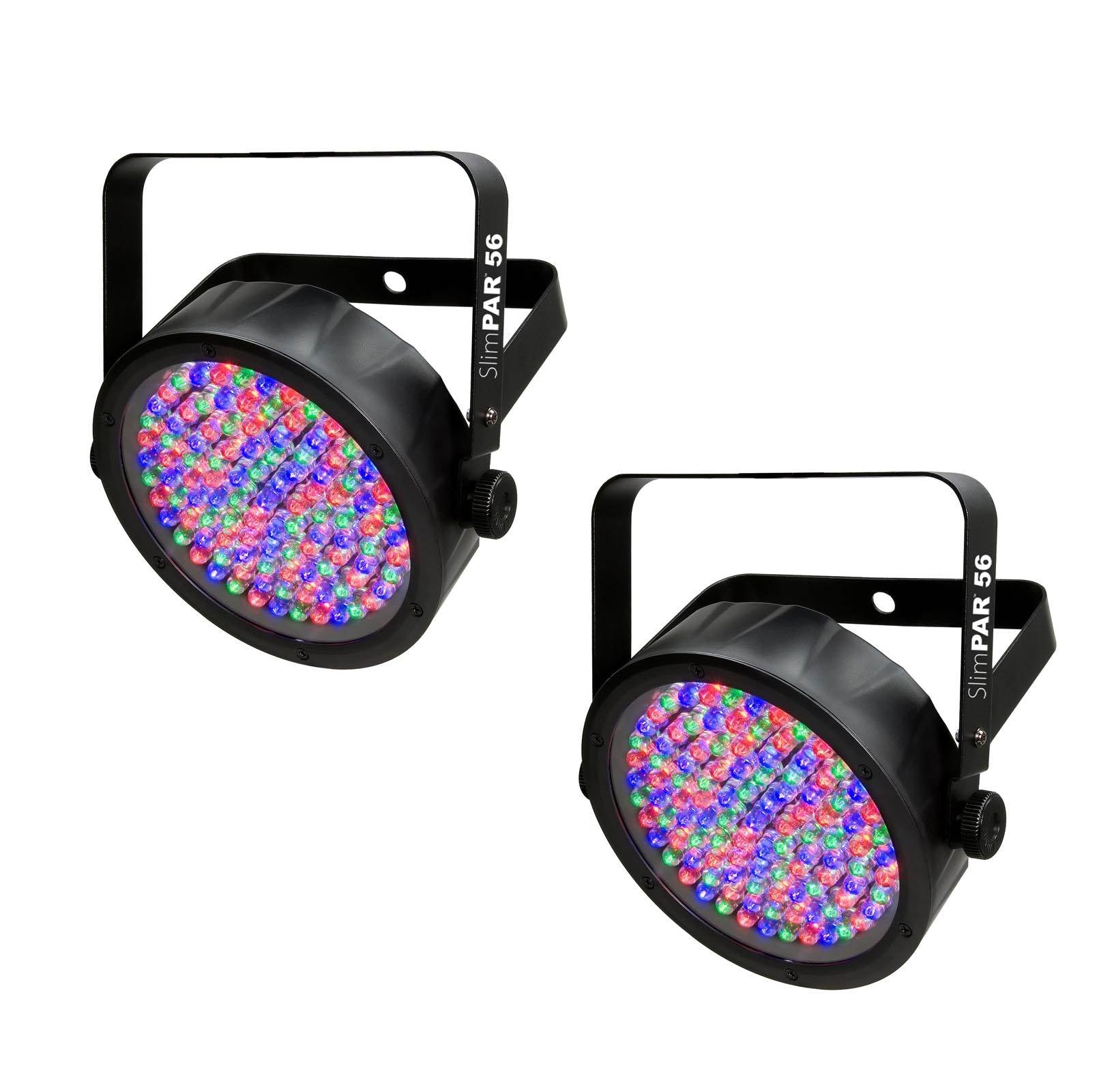 (2) Chauvet DJ SlimPar 56 LED DMX Slim Par Can Stage Pro RGB Lighting Effects