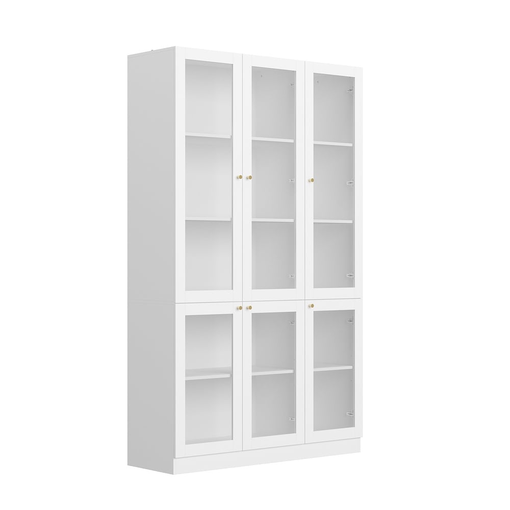 Tall Bookshelf Bookcase with 6 Glass Doors Gold conical handle White   78.7\