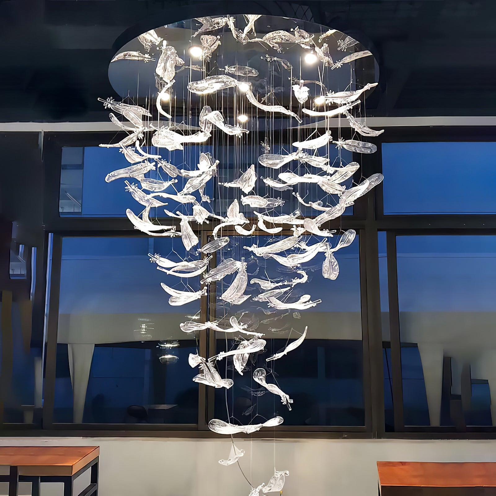 Glass Feathers Flying Chandelier