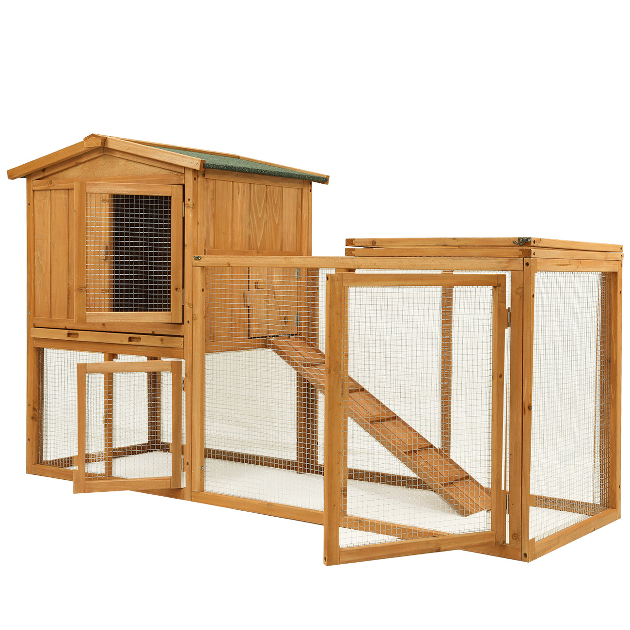 Bibana Chicken Coop Large Wooden Outdoor Bunny Rabbit Hutch Hen Cage with Ventilation Door， Removable Tray and Ramp Garden Backyard Pet House Chicken Nesting Box