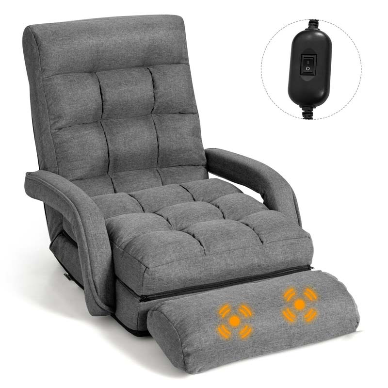 Foldable Massage Floor Chair Recliner, Single Lazy Sofa with Ergonomic Armrest, Adjustable 5 Backrest Positions & Detachable Mat