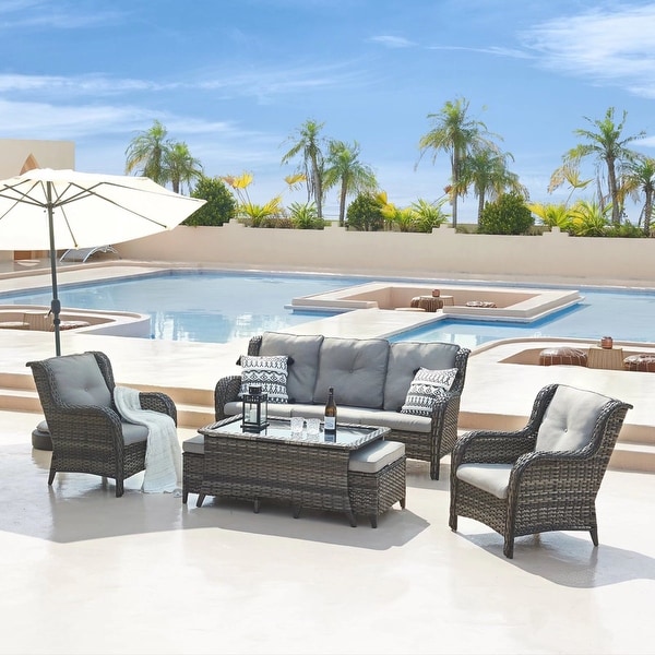 Pocassy 6 Piece Outdoor Wicker Conversation Sofa Set