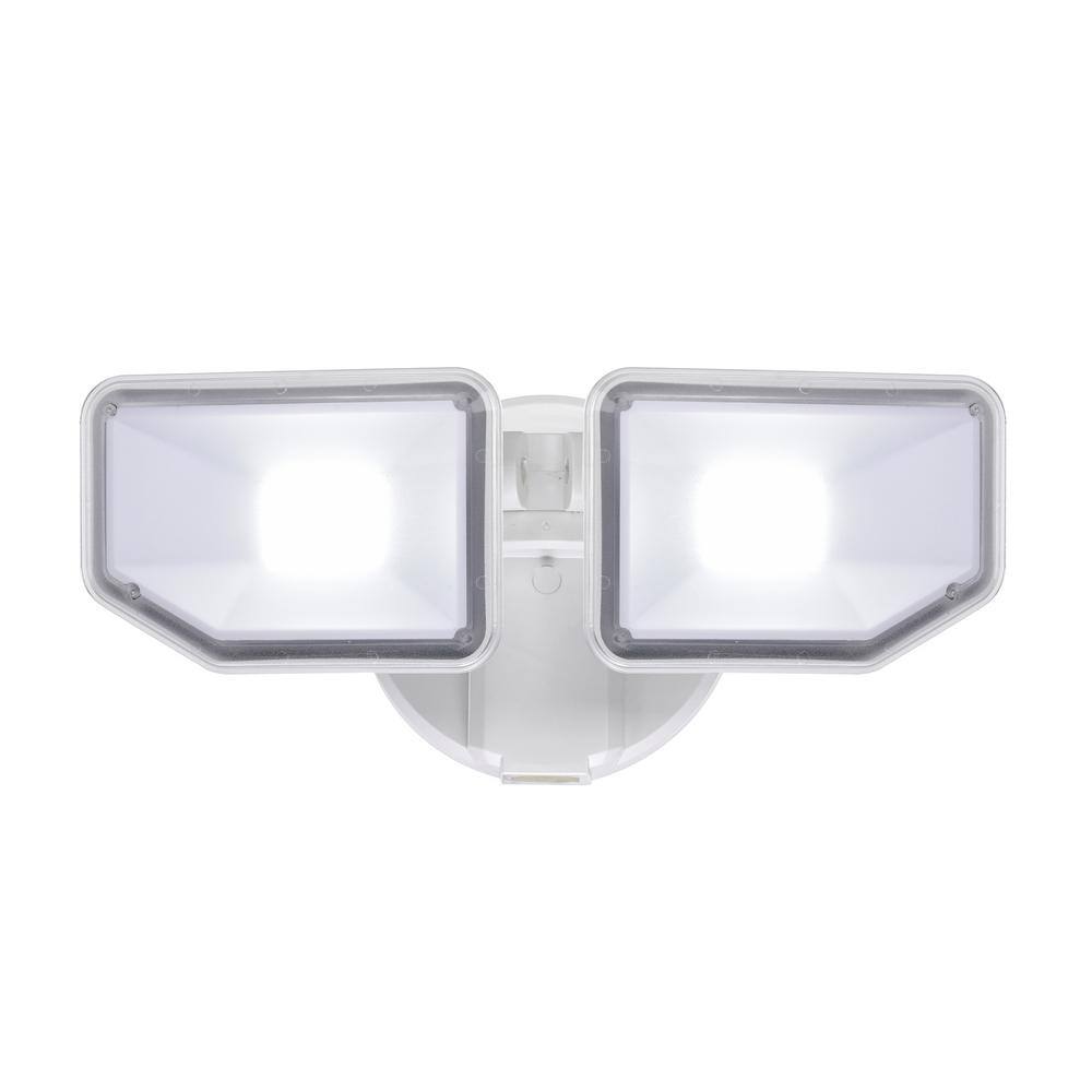 AWSENS 130-Watt Equivalence White Outdoor 2-Light Integrated LED Wall or Eave Mount Flood Light AW5062-WH