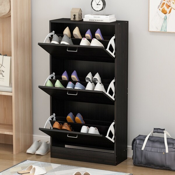 23.6W Trendy Shoe Storage Cabinet with 3 Large Fold-Out Drawers - - 35444450