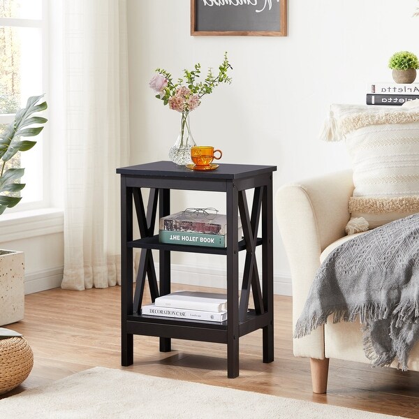 VECELO Modern End Table with X-base Metal Frame - 15.7