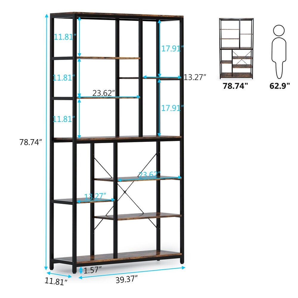 Industrial 8 Tier Large Bookshelf  Wood Etagere Bookcase  Book Shelving Units Storage Shelf  79 Inches