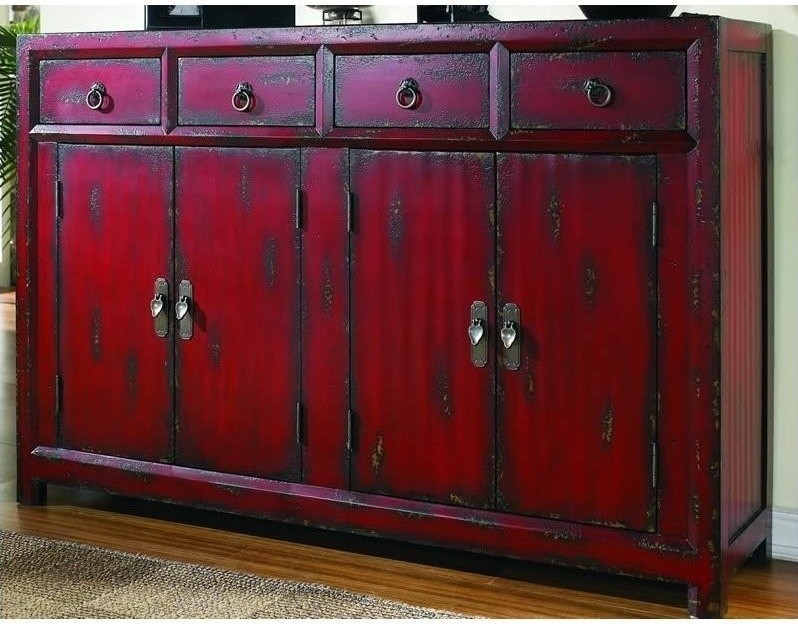 Beaumont Lane 4 Drawer Wood  ampVeneers Accent Chest with Shelf in Rich Red   Farmhouse   Accent Chests And Cabinets   by Homesquare  Houzz