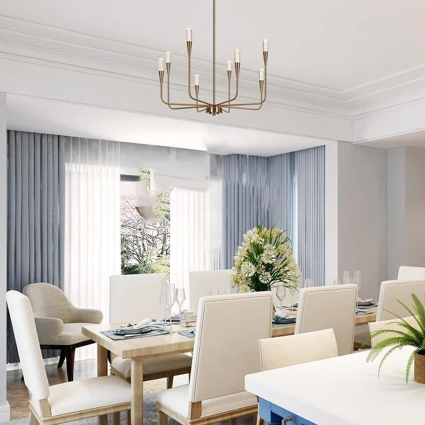 Mid-century Modern Gold LED Chandelier 8-Light Candle Metal Ceiling Light for Dining Room