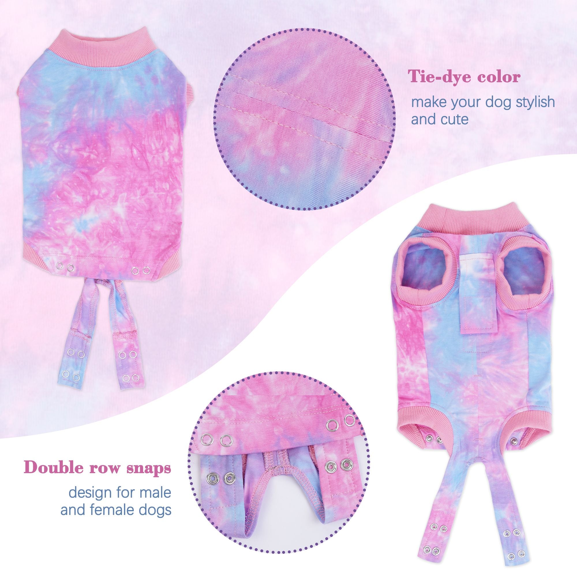 PUMYPOREITY Dog Surgery Recovery Suit， Tie-Dye Dog Onesie Recovery Suit After Surgery， Breathable Abdominal Wound Skin Diseases Protector， Cone Collar Alternative， Pet Dog Recovery Shirt， Pink